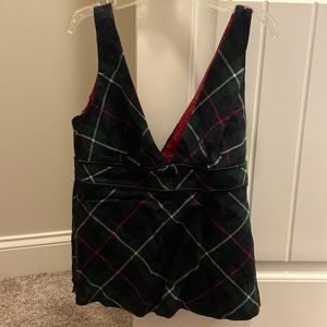 J Crew V neck sleeveless green plaid top